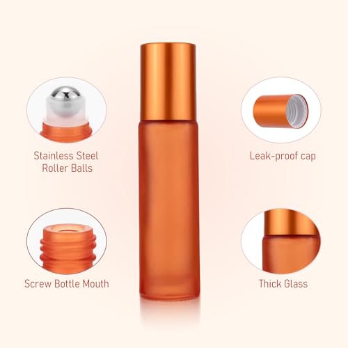 Kesell 10ml Orange Glass Essential Oil Roller Bottles - 10 Pack