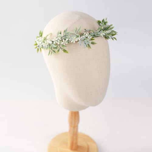 KorViSHOW Fairy Flower Crown Headband - Light Green Leaves & Floral Bridal Headpiece
