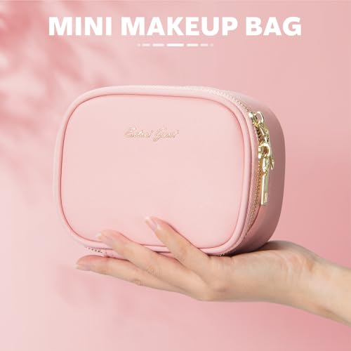Pink Mini Makeup Bag with LED Mirror, Travel Cosmetic Organizer with 3 Light Modes