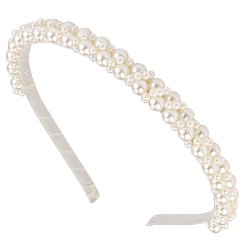 Handmade Pearl Headband for Girls - 6.1" White Beaded Hairband