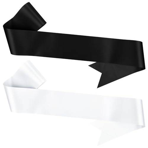 White & Black Customizable Satin Sash 71.65in Bride Graduation Prom Party