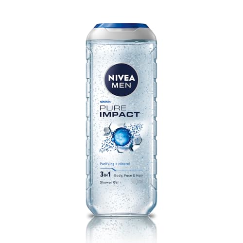 Nivea Men Pure Impact Shower Gel 500ml | Hydrating 3-in-1 Body Face Hair