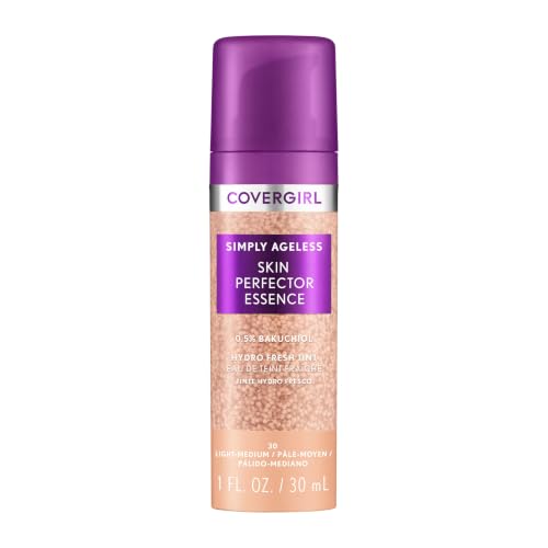 COVERGIRL Simply Ageless Skin Perfector Essence Foundation - 30 Light-Medium, Vegan Tinted Moisturizer with Bakuchiol for Radiant Skin