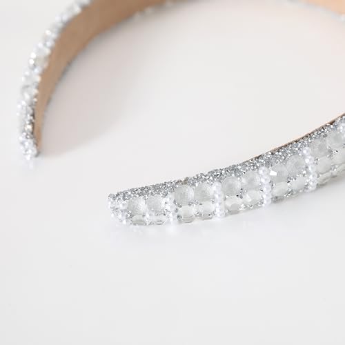 Silver Rhinestone Padded Headband - Crystal Beaded Glitter Hair Accessory