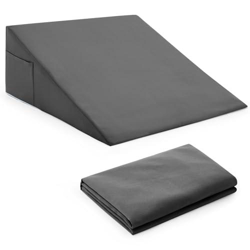 Horbaunal Dark Grey Wedge Pillow Cover with Side Pocket - 25"