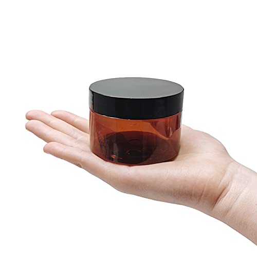 4 oz Amber Plastic Jars with Lids (Pack of 6) for Cosmetics, Ointments & Beauty Products