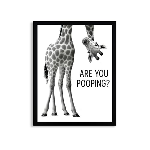 Funny Giraffe Bathroom Wall Art Print - 8x10 Framed Canvas