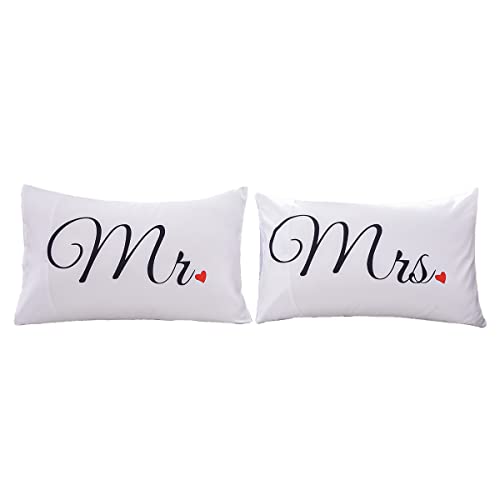 Mr and Mrs Couples Pillowcases - Heart Printed 19x29" Covers