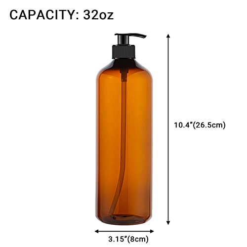 4 Pack 32 oz Amber PET Plastic Pump Bottles for Shampoo and Lotion