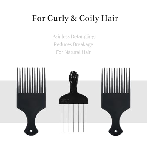 3-Pack Hair Pick Comb Set for Curly & Afro Hair - Detangling & Styling