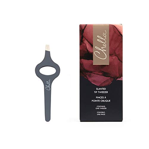 Chella Stainless Steel Slanted Eyebrow Tweezers with Rubber Coating