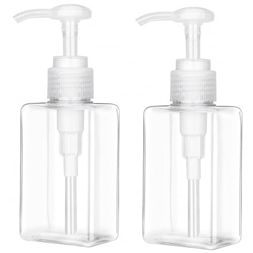 Jansburg 150ml Refillable Pump Bottle Dispenser - 2 Pack, Leakproof Clear Lotion Pump for Essential Oils, Soaps & Shampoos