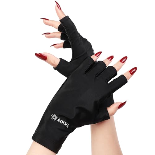 AIRSEE UPF 50+ UV Protection Gloves for Gel Manicures - Fingerless Design