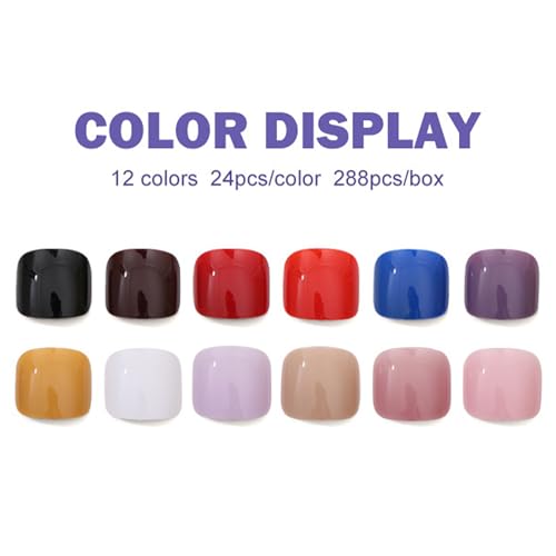 288Pcs Short Square Press On Toenails - Style 13, 12 Colors