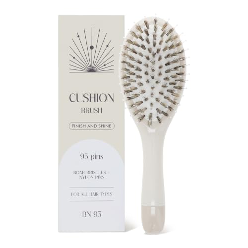 KISMETICS Beige Boar Bristle Hair Brush with Nylon Pins - Detangler & Smoothing