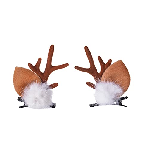 HAOQINA Small Deer Ears Antler Headbands Hair Clips (Hairclip-hairpin) — Plush Reindeer Antlers