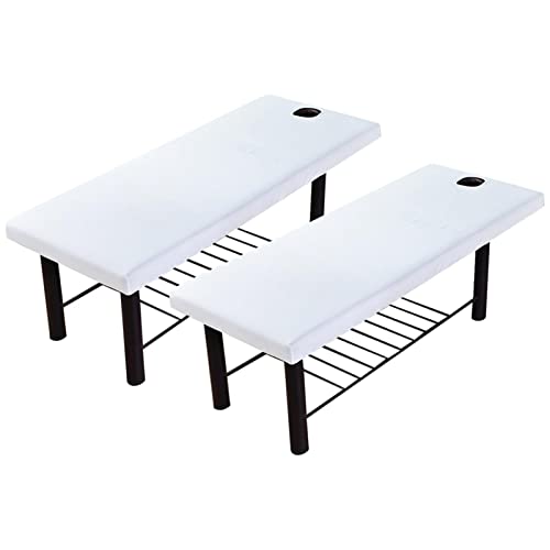 2-Pack White Elastic Edge Massage Bed Cover with Face Hole for Spa & Salon
