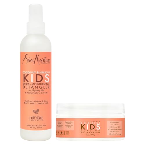 SheaMoisture Kids Curly Hair Bundle, Coconut & Hibiscus Curling Butter Cream + Extra-Moisturizing Detangler Spray, Anti-Frizz Hair Products, Natural