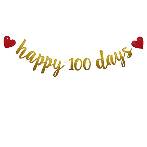 Happy 100 Days Banner - Pre-Strung Gold Glitter Decoration for Weddings & Baby Parties