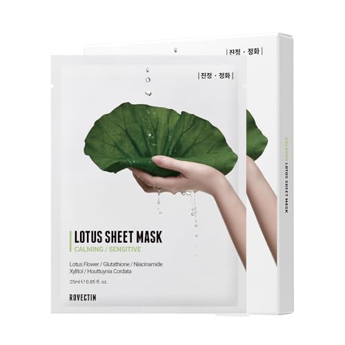 ROVECTIN Calming Lotus Sheet Mask 5 Count - Soothing Hydrating Face Mask for Sensitive Skin