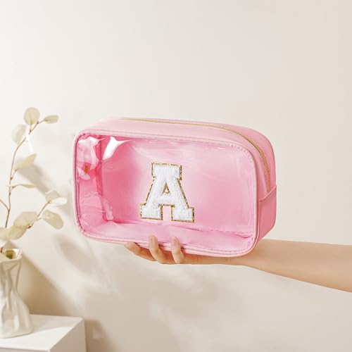 Personalized Initial Clear Makeup Bag Pink A – WHHJM Travel Cosmetic Bag