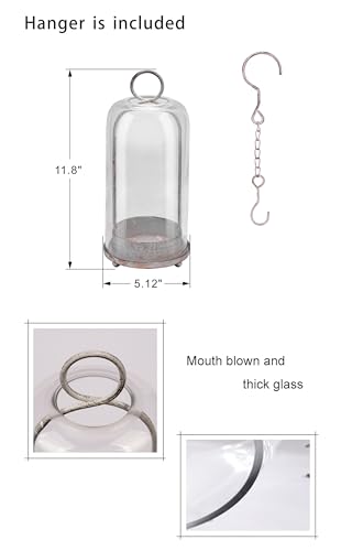 12" Modern Metal Hurricane Lantern with Handmade Glass Dome - Shabby White
