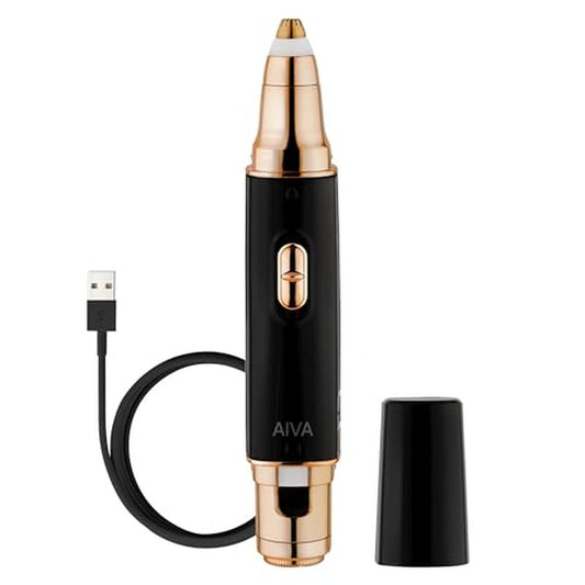 SPA SCIENCES AIVA: 2-in-1/Double Sided Facial Hair Remover & Eyebrow Trimmer USB Rechargeable with Built-in LED Lights