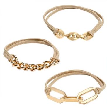 Gold Hair Tie Bracelets Set of 3 with Metal Accents - Maya J