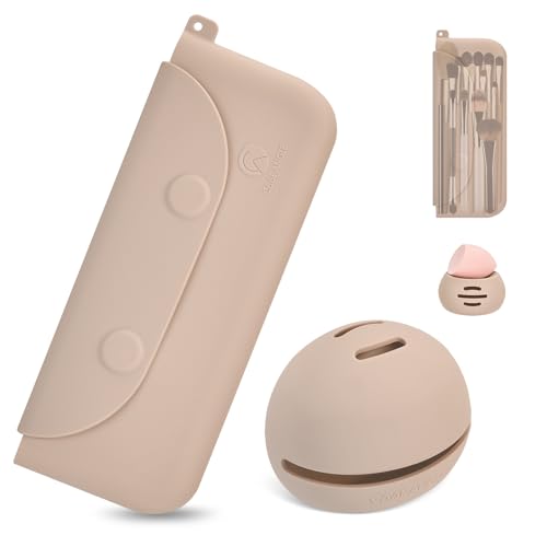 COOL-ANGLE 2-in-1 Magnetic Silicone Makeup Brush & Sponge Case Khaki D01