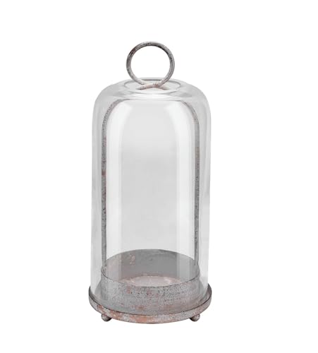 12" Modern Metal Hurricane Lantern with Handmade Glass Dome - Shabby White