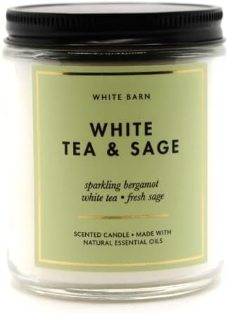 White Barn 1-Wick Candle with Essential Oils | White Tea & Sage - 7 oz Aromatherapy Candle