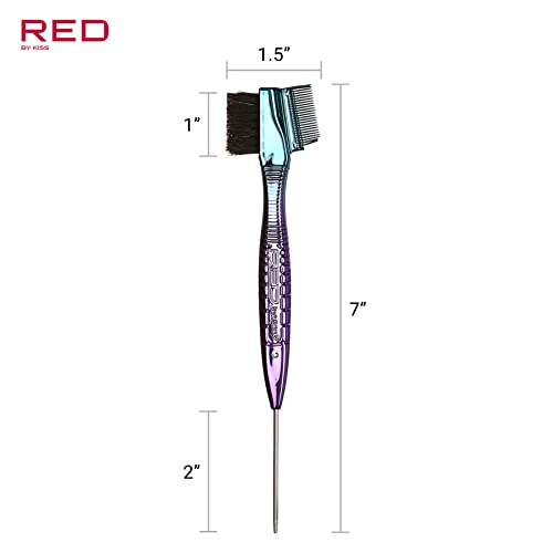 RED by Kiss Chrome Edge Brush 3-in-1 Boar Bristle Comb for Edges, Baby Hairs & Brows – Pin Tail