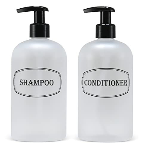 16 oz Refillable Shampoo & Conditioner Bottles with Pumps - Frosted Clear