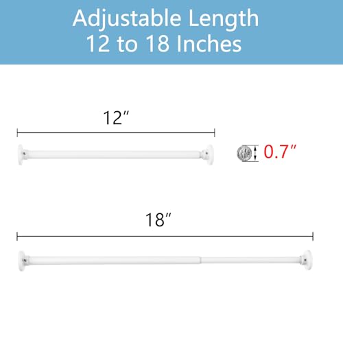 TYRON Adjustable Closet Rod for Small Spaces, 12-18 In., 1/2" Diameter - White