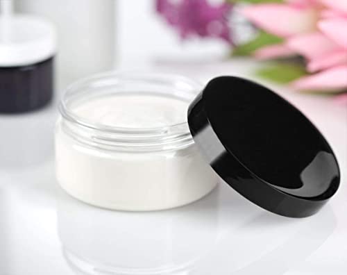 JUVITUS 8 oz Clear Plastic Wide Mouth Jars with Smooth Black Lids (6 Pack)