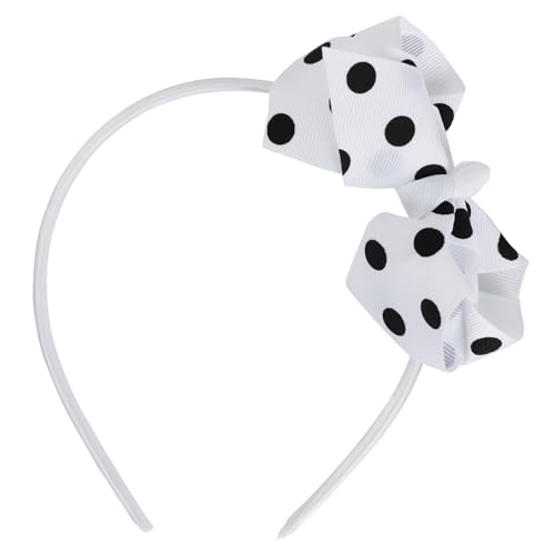 Motique Accessories Girls Polka Dot Bow Headband White - Soft, No-Damage, One-Size Hair Accessory
