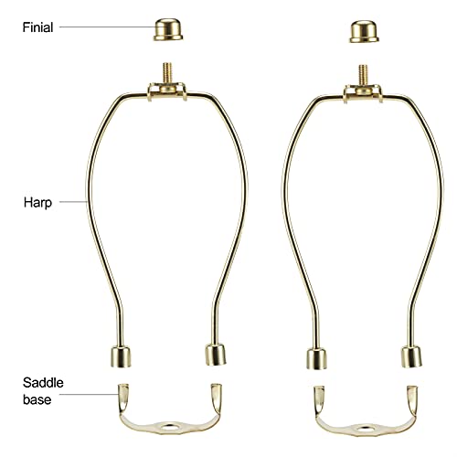 10-Inch Polished Brass Lamp Harp Kit - Pack of 2 with Bases & Finials