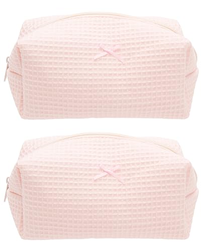 PAZIMIIK Waffle Makeup Bag - 2 Pack Aesthetic Cosmetic Pouch for Travel