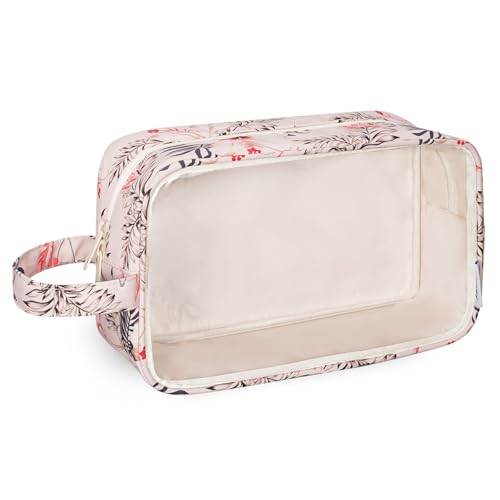 Narwey Beige Flamingo Clear Toiletry Bag for Travel & Makeup