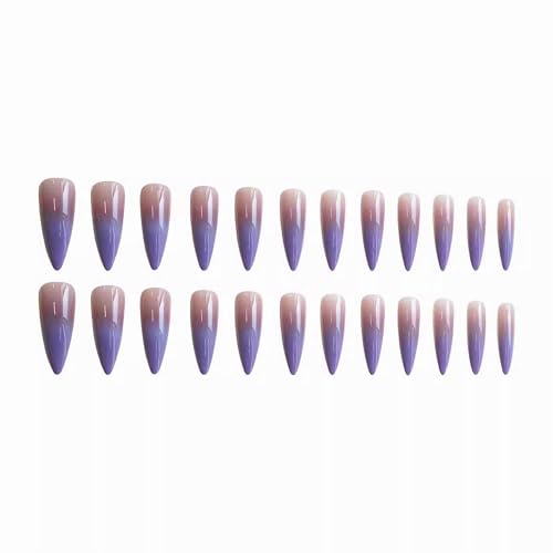 MERVF Purple Ombre French Tip Fake Nails F6504-Purple Long Stiletto Press-On