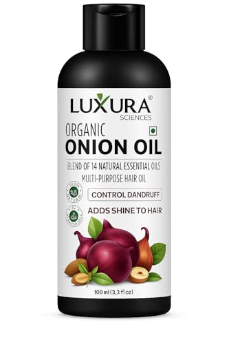 Luxura Sciences Organic Onion Hair Oil 3.38 Fl Oz - Controls Hair Loss & Dandruff, Supports Growth, Sulfate-Free