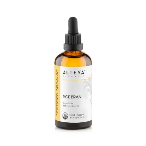 Alteya Organic Rice Bran Oil 3.4 Fl Oz | Cold-Pressed Carrier Oil for Face, Body & Hair