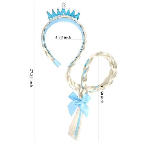 Blue Braided Costume Headband with Crown, Long Blonde Braid Hair Accessory