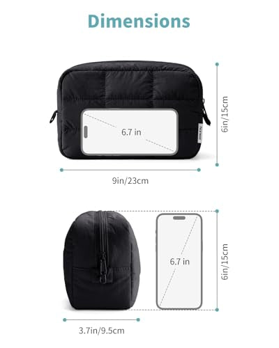 Narwey Quilted Makeup Bag - Lightweight Travel Toiletry Organizer