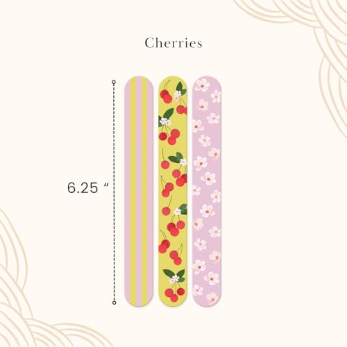 Lady Jayne Cherries Nail Files & Emery Boards Set of 3 – Dual-Sided, 6.25in x .75in with Rounded Edges (Fruit & Fleur Cherries 83526)
