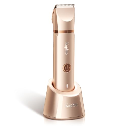 Bikini Trimmer for Women with Dual Head - IPX7 Waterproof & Painless Eletctric Razors for Public Hair - Eletric Shaver for Underarm Leg Body (Gold)