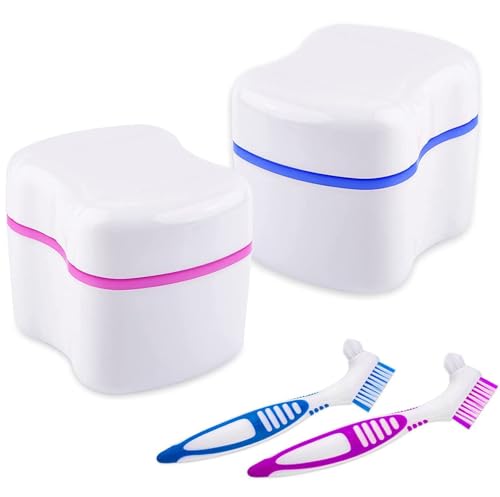Denture Bath Kit with 2 Cleaning Cups, Strainer Baskets, and Brushes