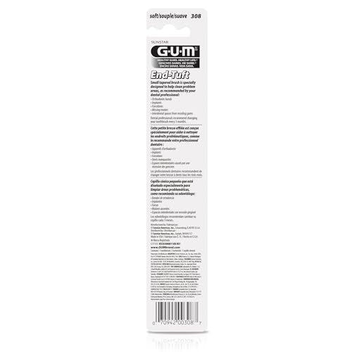 GUM End Tuft Toothbrush, Soft, Extra-Small Head, 1 Count (Pack of 1)