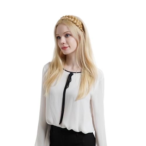 Light Grey Gold Wide Braided Headband for Women & Girls Non-slip Hair Accessory
