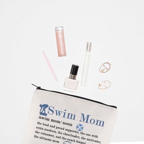 Swim Mom Canvas Makeup Bag - Inspirational Zipper Pouch for Swimmers